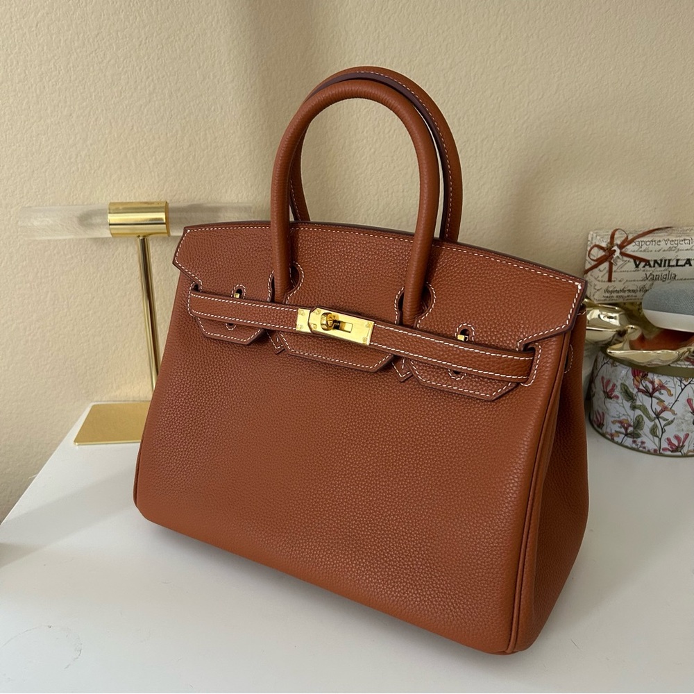Top Handle Belted Leather Satchel 30cm Brown